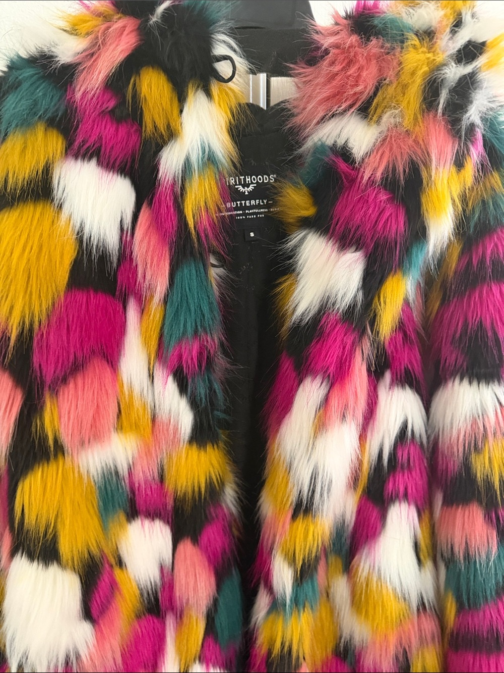 Multicolor Faux Fur Hooded Coat - Picture 8 of 9